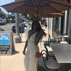 Sugarlips V Neck Striped Black + Cream Jumpsuit